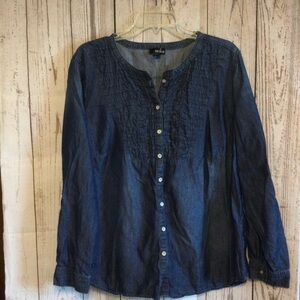 Erika Blue  Button-Up Denim Shirt Casual BOHO Top Size 1X